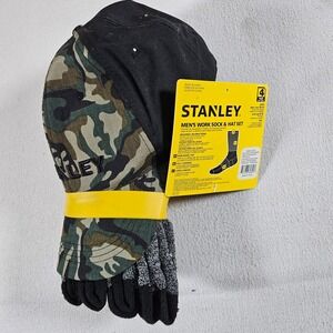 Stanley Work Sock and Hat Set Mens OSFM Camo Black 4 Pairs Crew Socks 75024